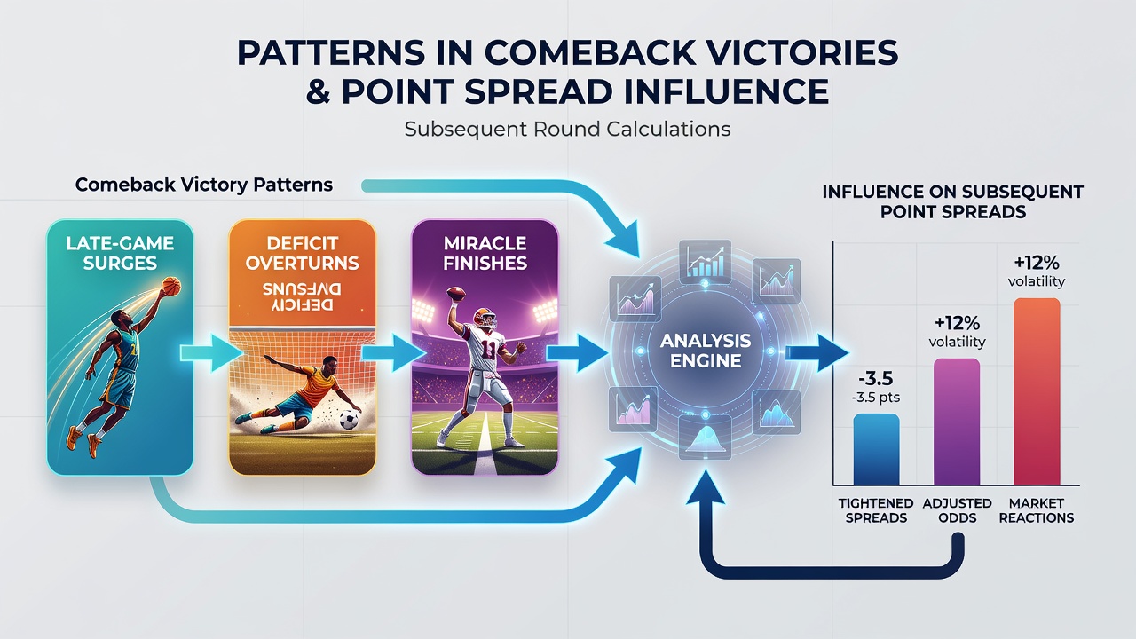 Chart showing point spread movement following documented comeback victories across multiple seasons